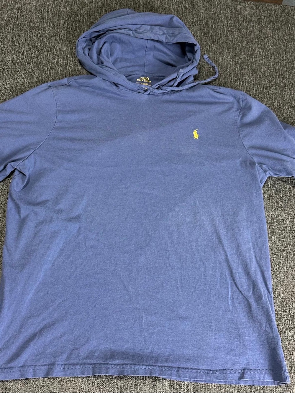 Polo Ralph Lauren Mens Blue Short Sleeve Hoodie Cotton Pullover Size Large